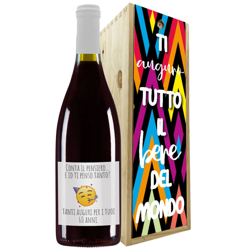 Bottiglia personalizzata con cassetta in legno - idea regalo compleanno 60 anni