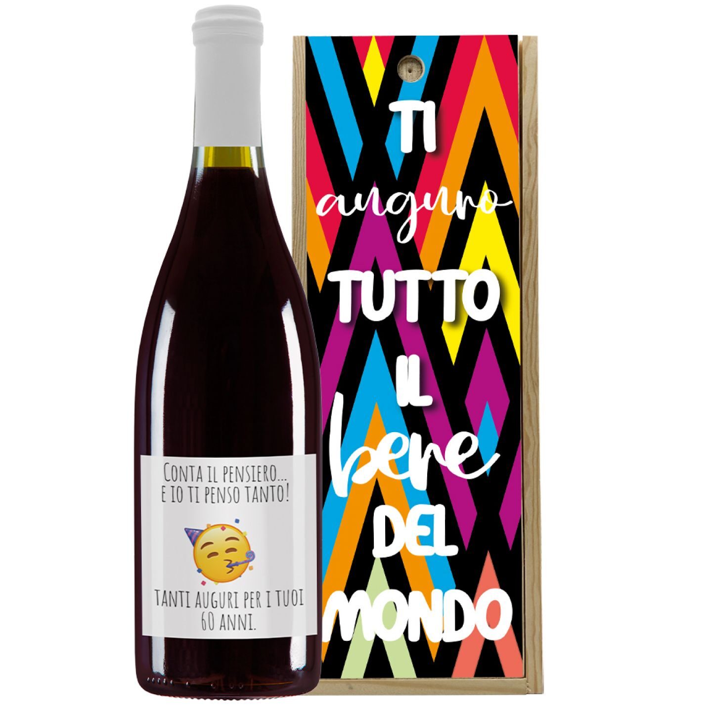 Bottiglia personalizzata con cassetta in legno - idea regalo compleanno 60 anni - 1