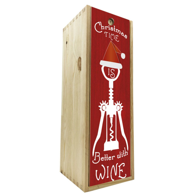 Scatola in legno 1 bottiglia MAGNUM 1,5 L - Christmas Time, is Better with Wine