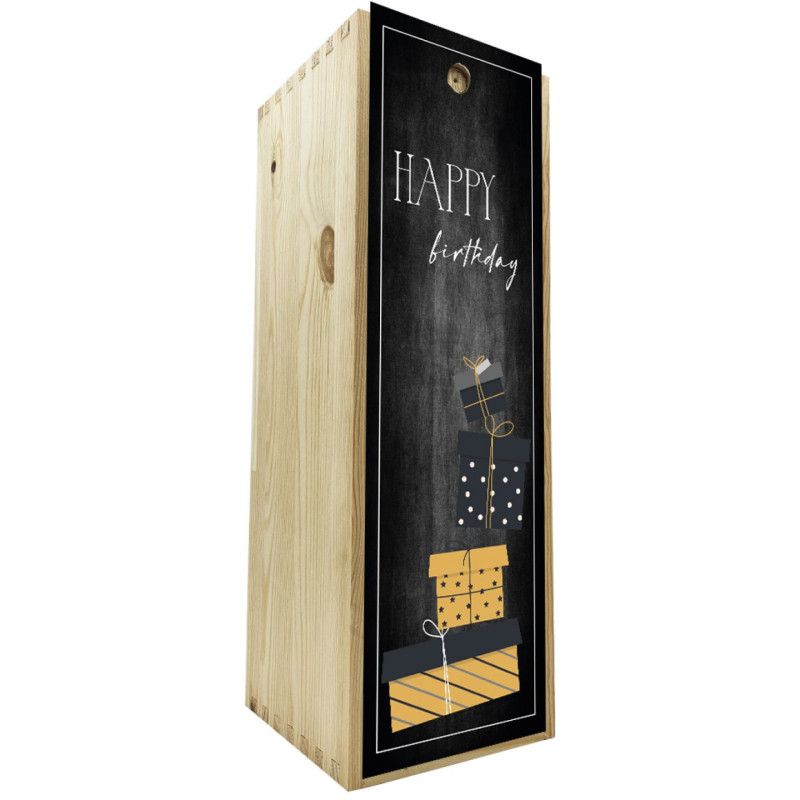 Scatola in legno 1 bottiglia MAGNUM 1,5 L - Happy Birthday Black Gold Gift