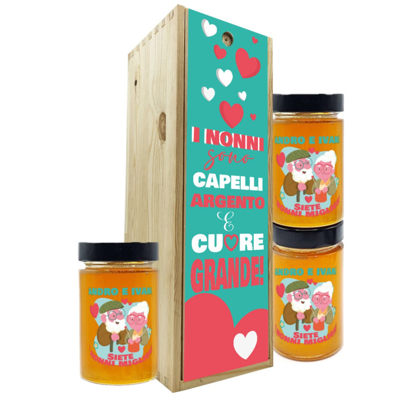 Miele personalizzato con cassetta in legno - idea regalo festa dei nonni