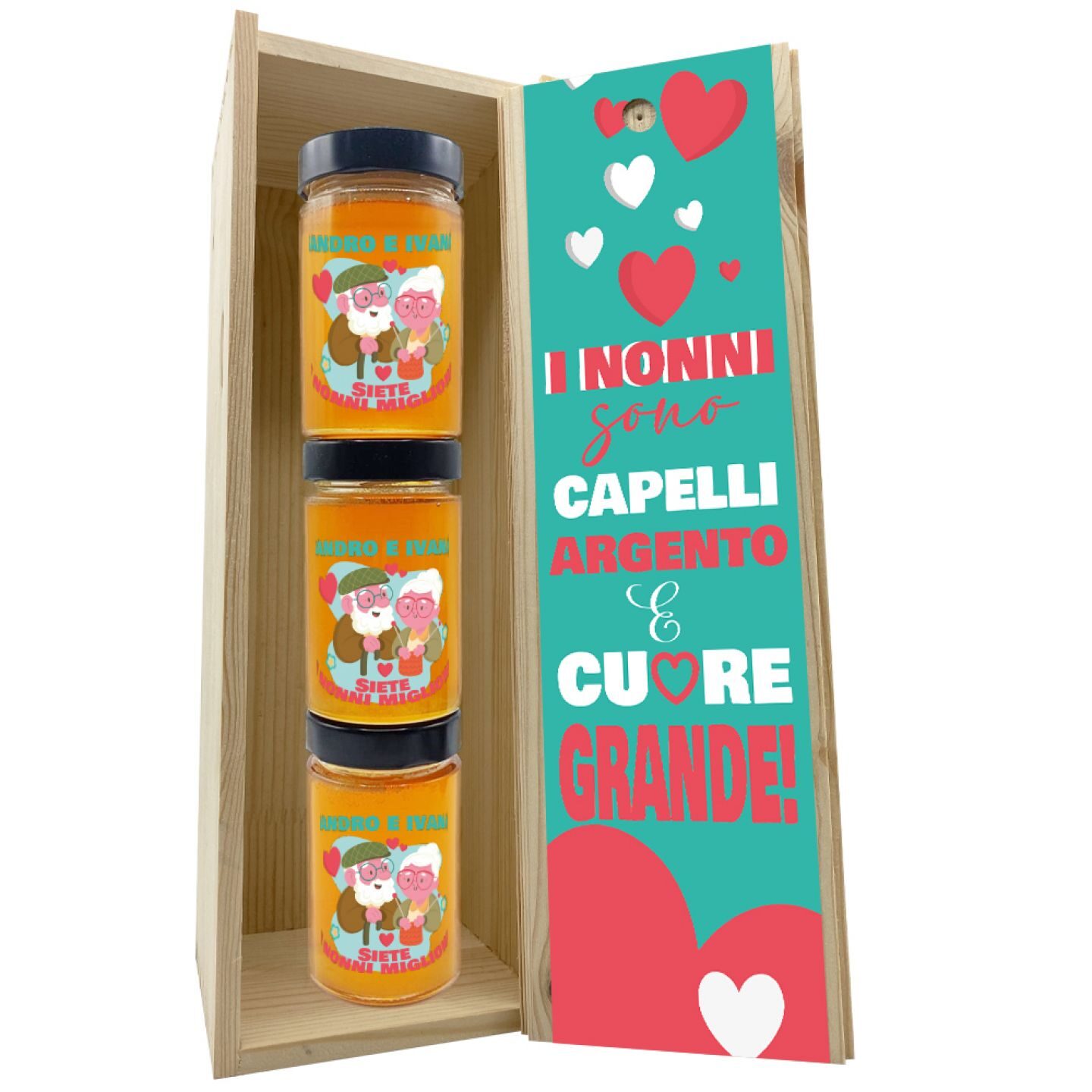 Miele personalizzato con cassetta in legno - idea regalo festa dei nonni - 5