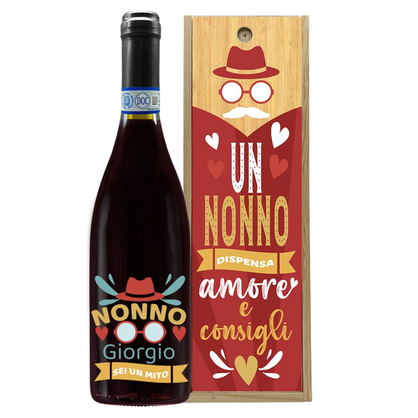 Bottiglia personalizzato con cassetta in legno - idea regalo per la festa dei nonni - 1