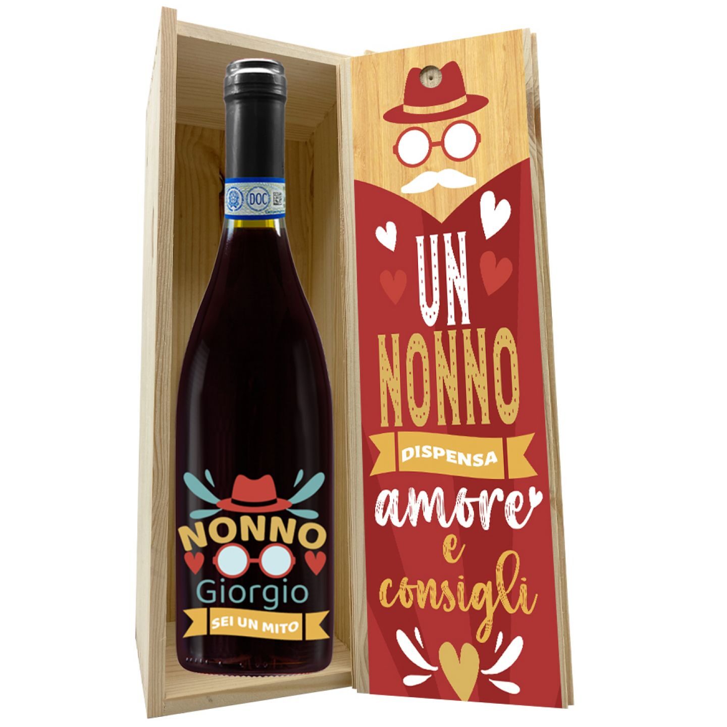 Bottiglia personalizzato con cassetta in legno - idea regalo per la festa dei nonni - 4