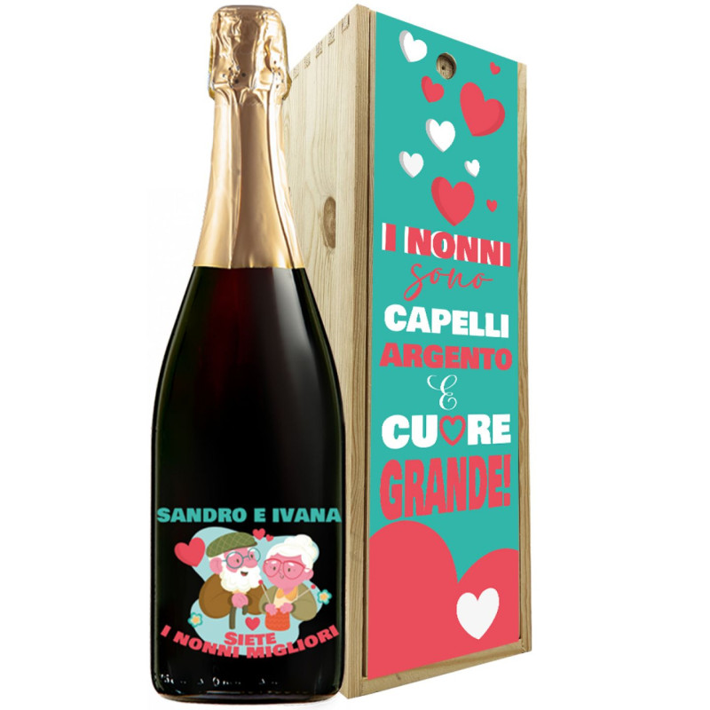 Prosecco personalizzato con cassetta in legno - idea regalo festa dei nonni