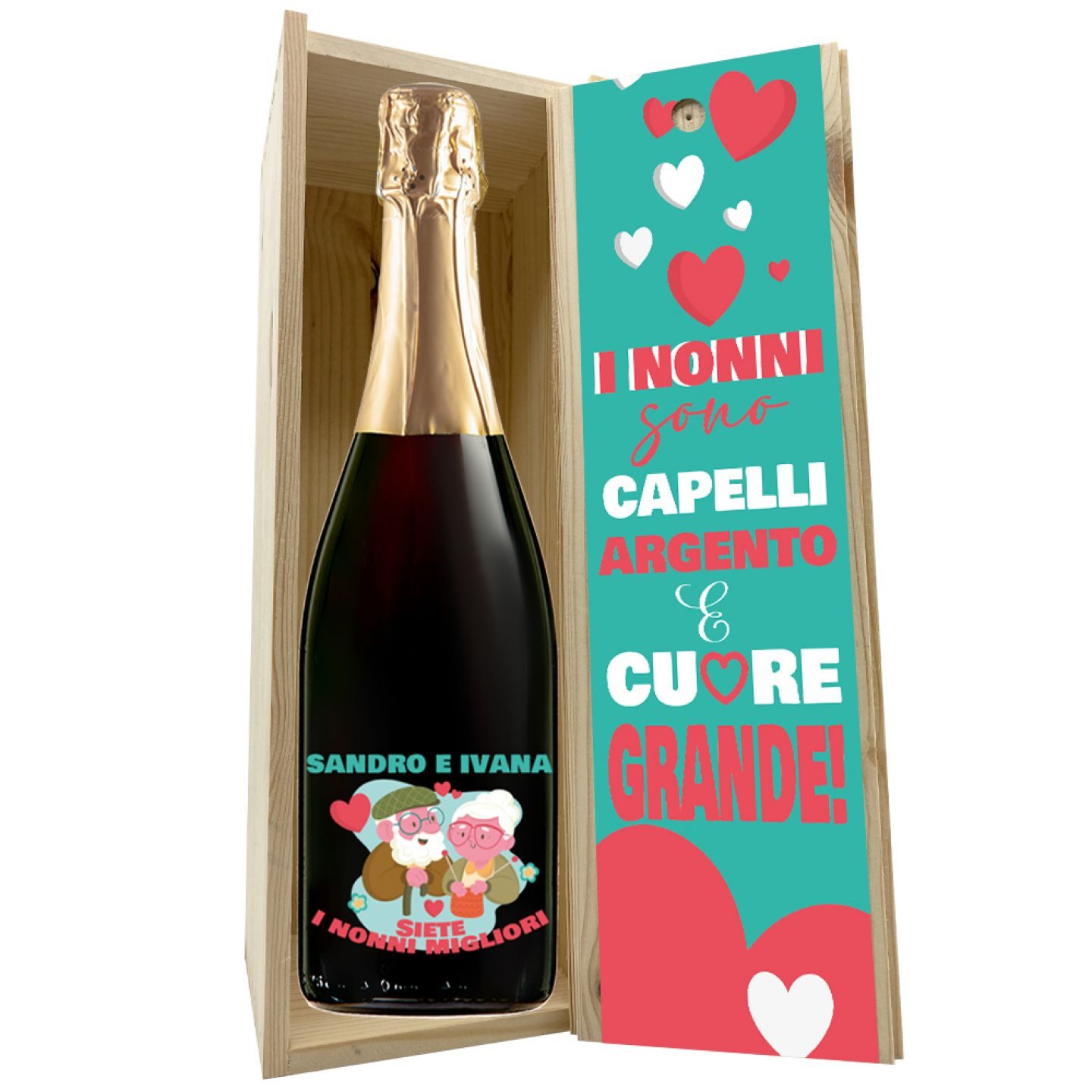 Prosecco personalizzato con cassetta in legno - idea regalo festa dei nonni - 4