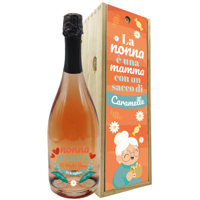 Prosecco Rosé personalizzato con cassetta in legno - idea regalo festa dei nonni