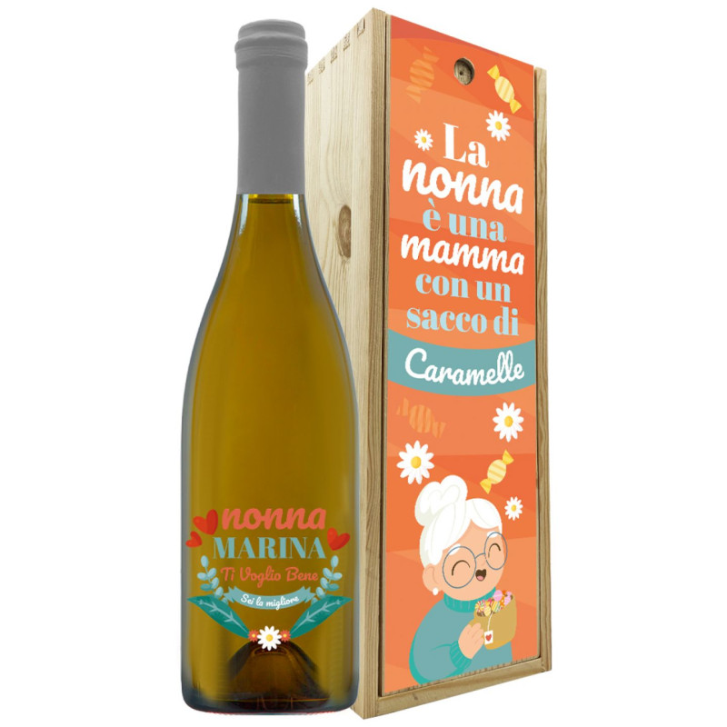 Vino personalizzato con cassetta in legno - idea regalo festa dei nonni