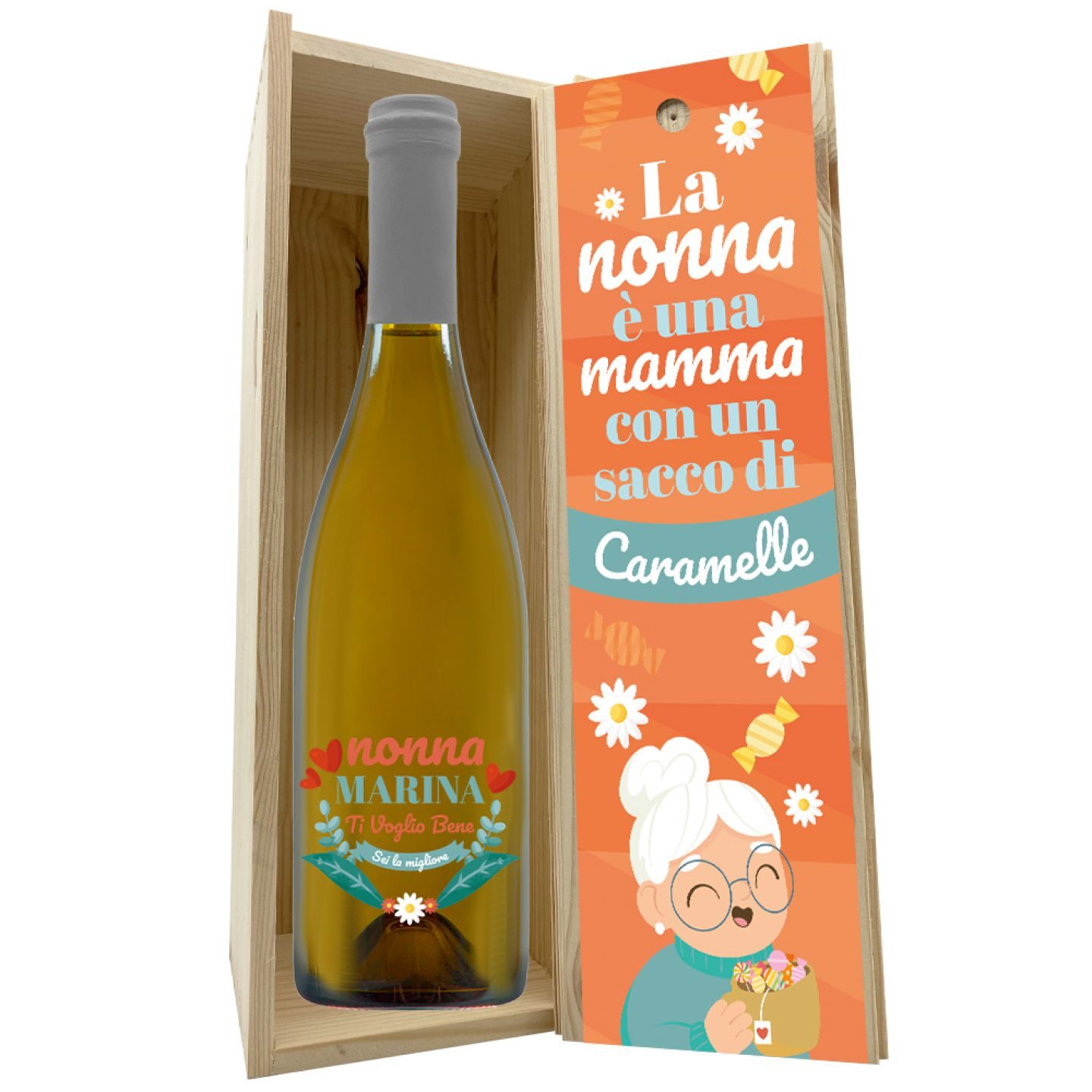 Vino personalizzato con cassetta in legno - idea regalo festa dei nonni - 4
