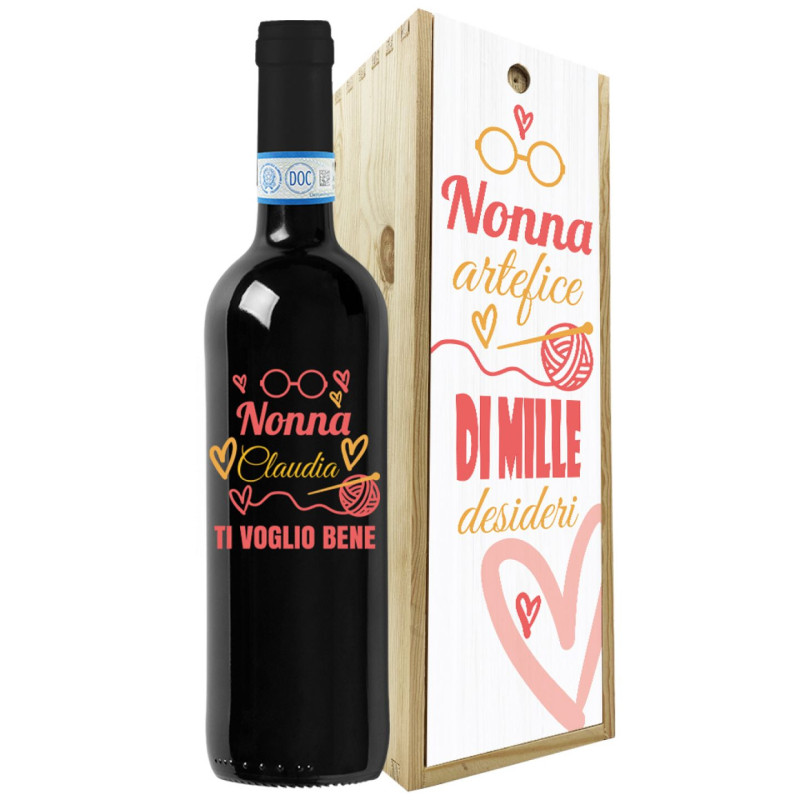 Vino personalizzato con cassetta in legno - idea regalo festa dei nonni