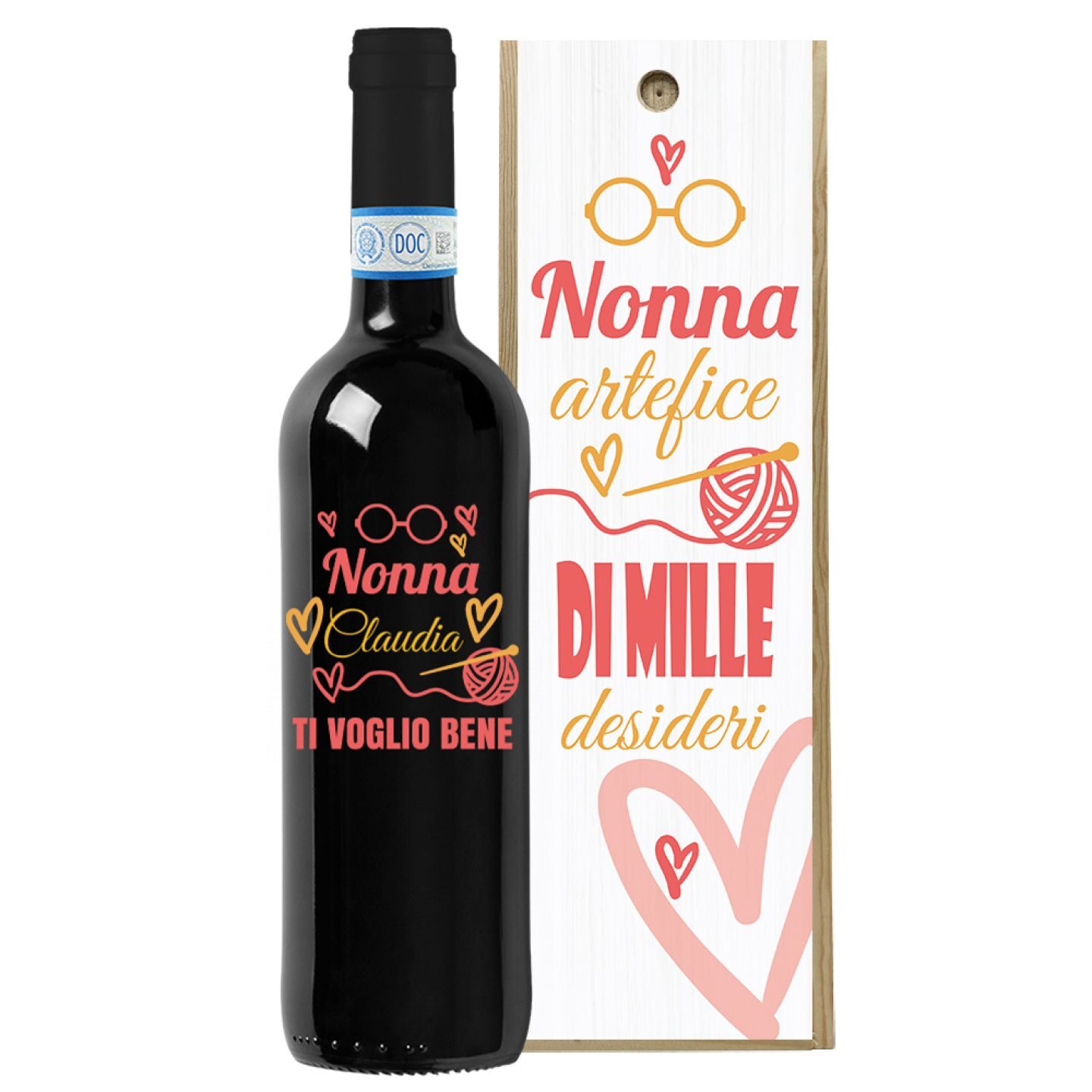 Vino personalizzato con cassetta in legno - idea regalo festa dei nonni - 1