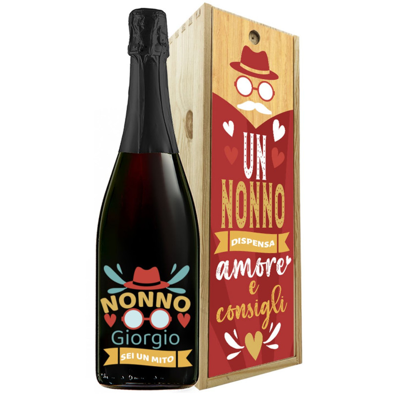 Prosecco personalizzato con cassetta in legno - idea regalo festa dei nonni