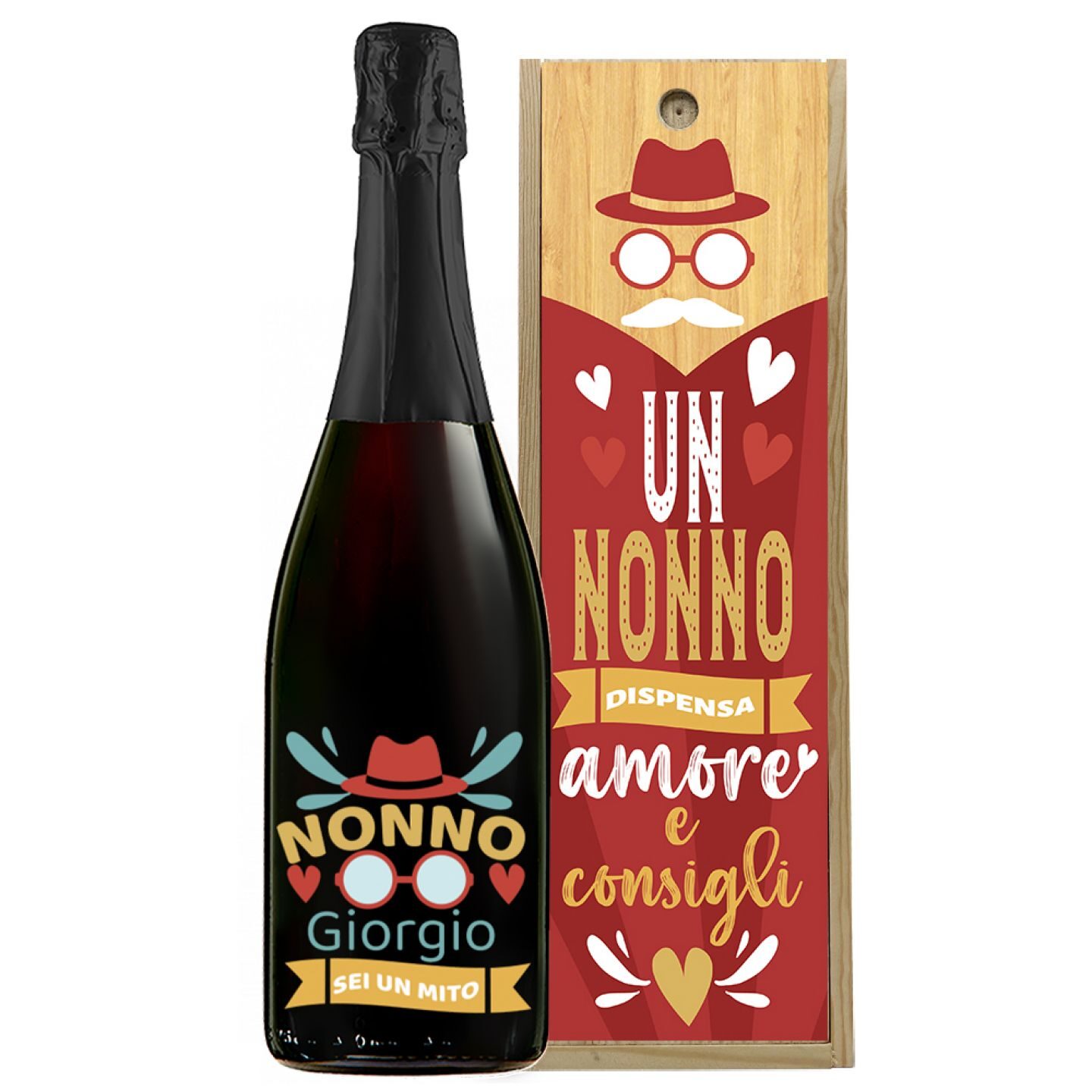 Prosecco personalizzato con cassetta in legno - idea regalo festa dei nonni - 1