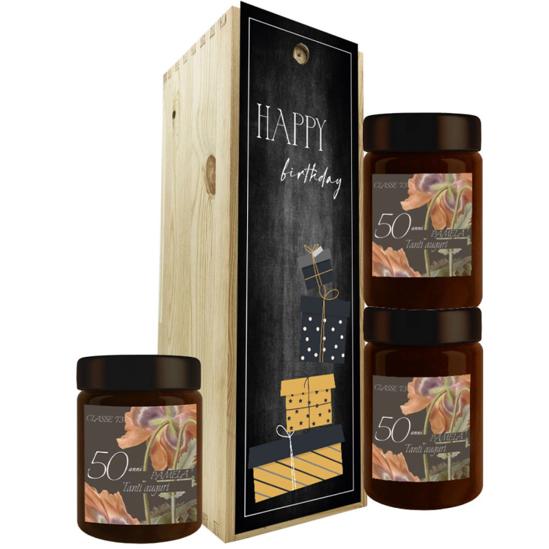 Cioccolata spalmabile al latte con cassetta in legno - idea regalo compleanno 50 anni