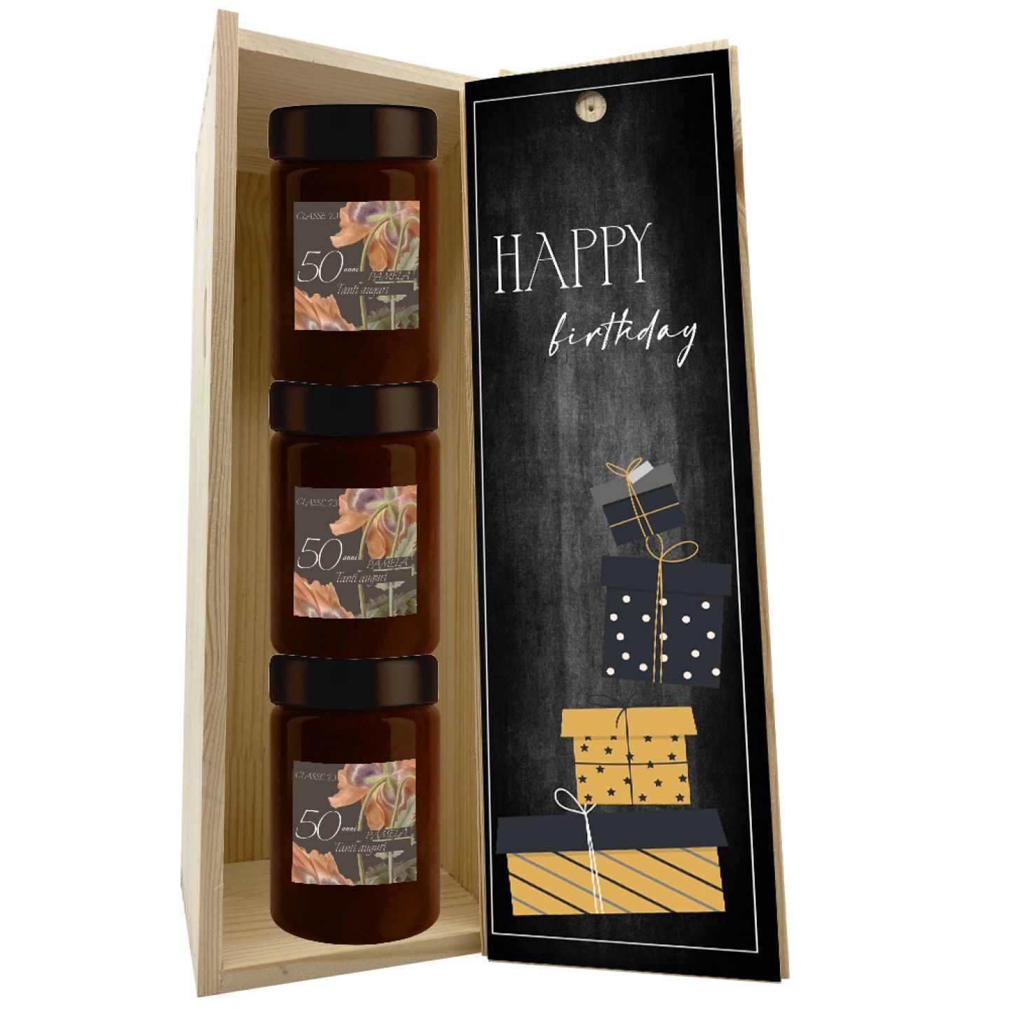 Cioccolata spalmabile al latte con cassetta in legno -  idea regalo compleanno 50 anni - 4