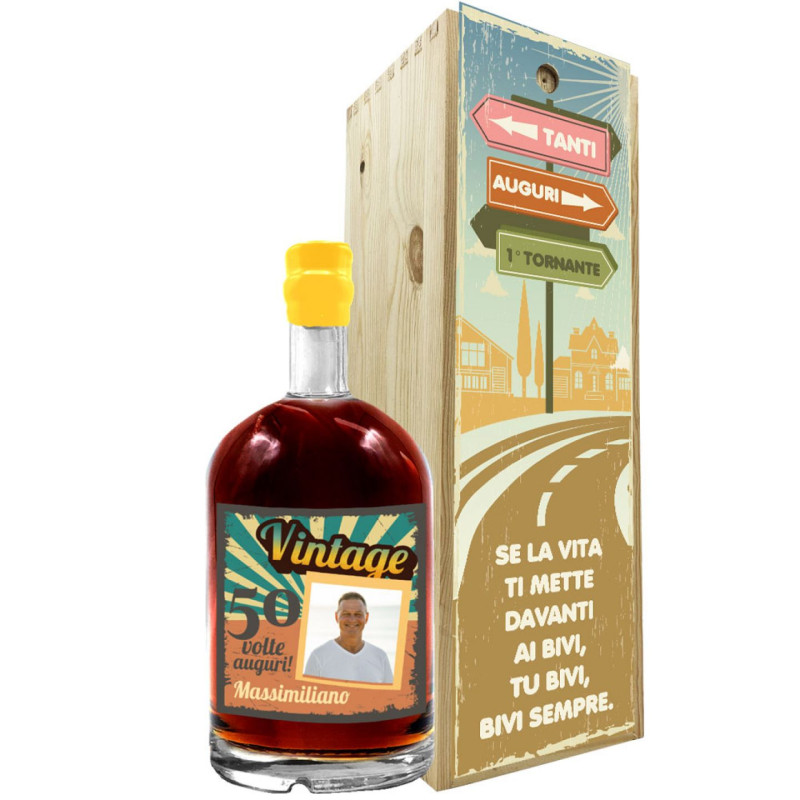 Liquore personalizzato con cassetta regalo - Idea Regalo Compleanno 50 anni