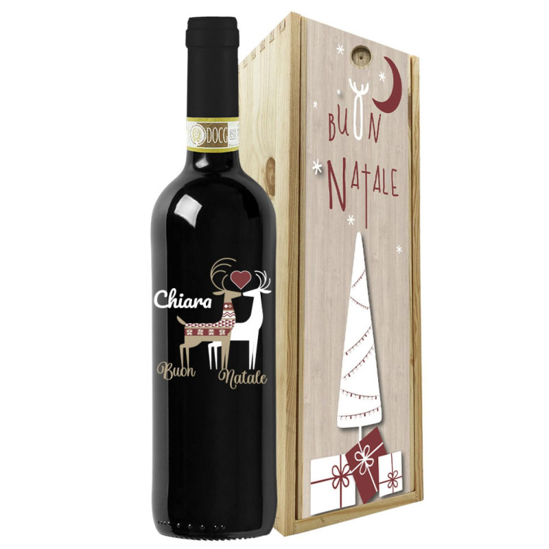 Bottiglia personalizzata con cassetta in legno - idea regalo Natale