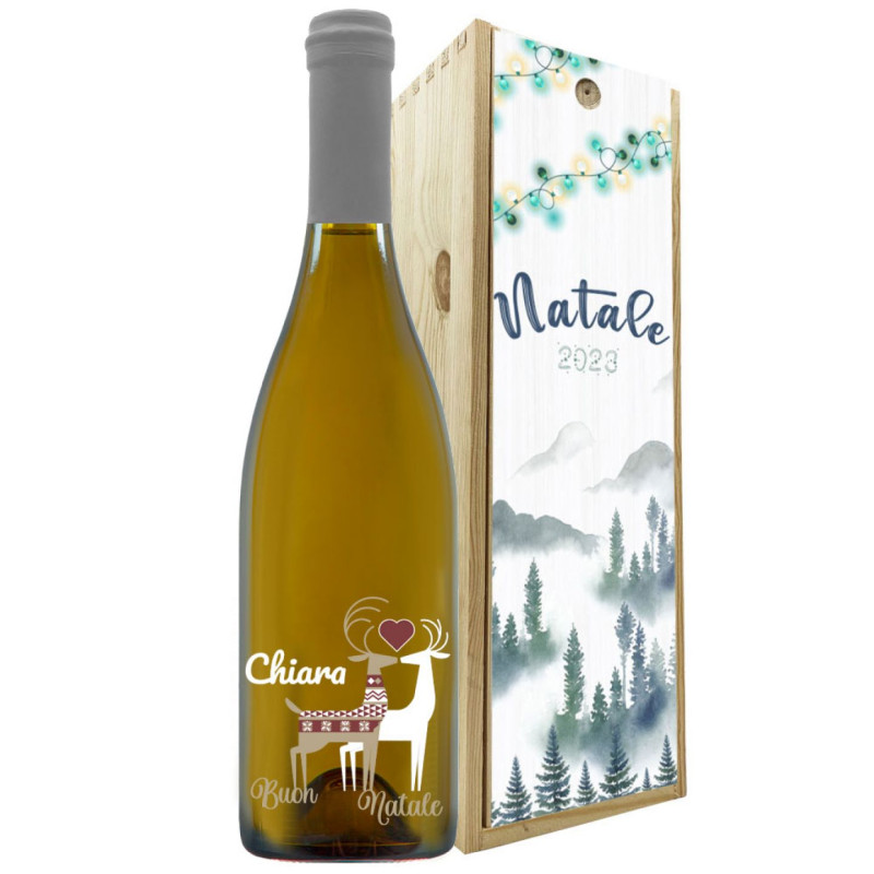 Vino personalizzato con cassetta in legno - idea regalo di Natale