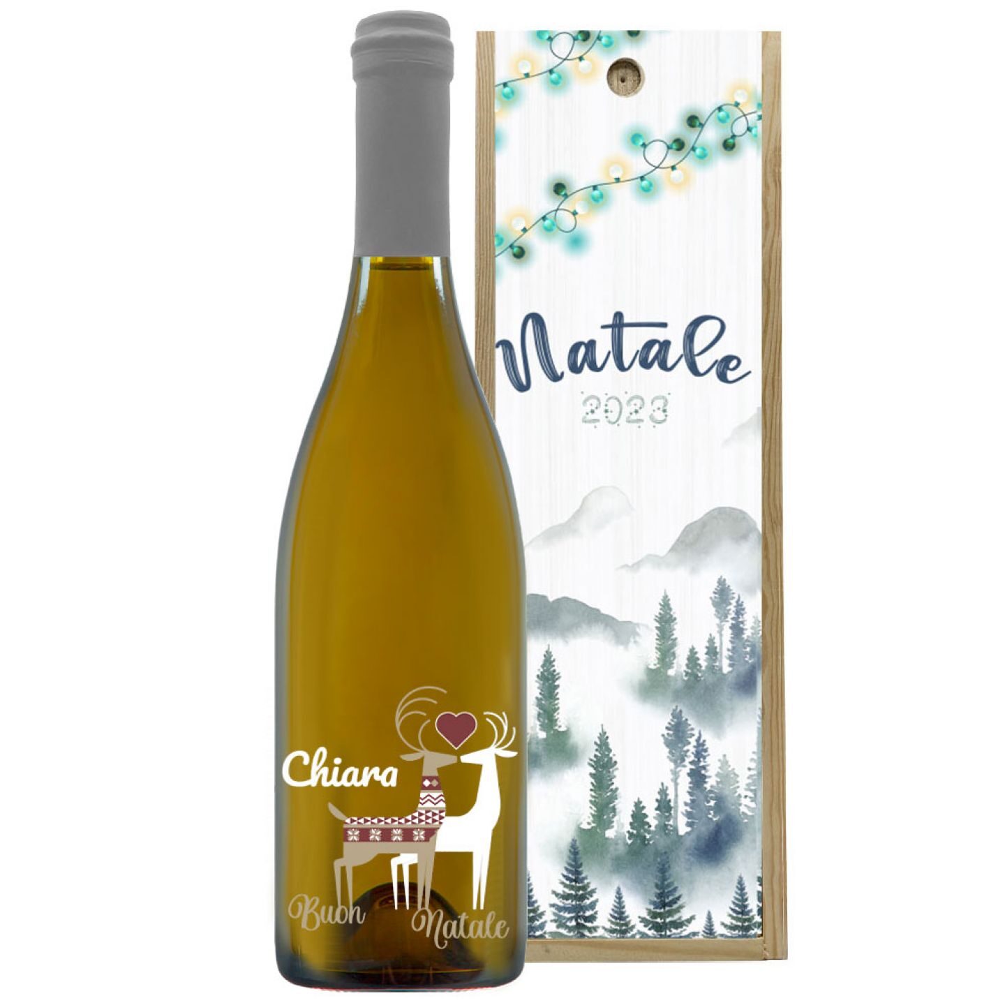 Vino personalizzato con cassetta in legno - idea regalo di Natale - 3