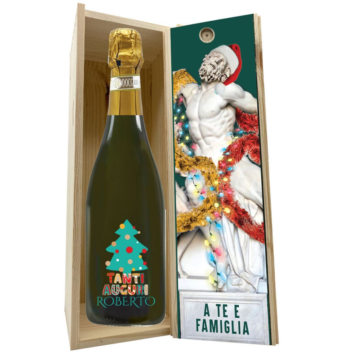 Spumante Dolce - Bottiglia per auguri di Natale con cassetta in legno - 4