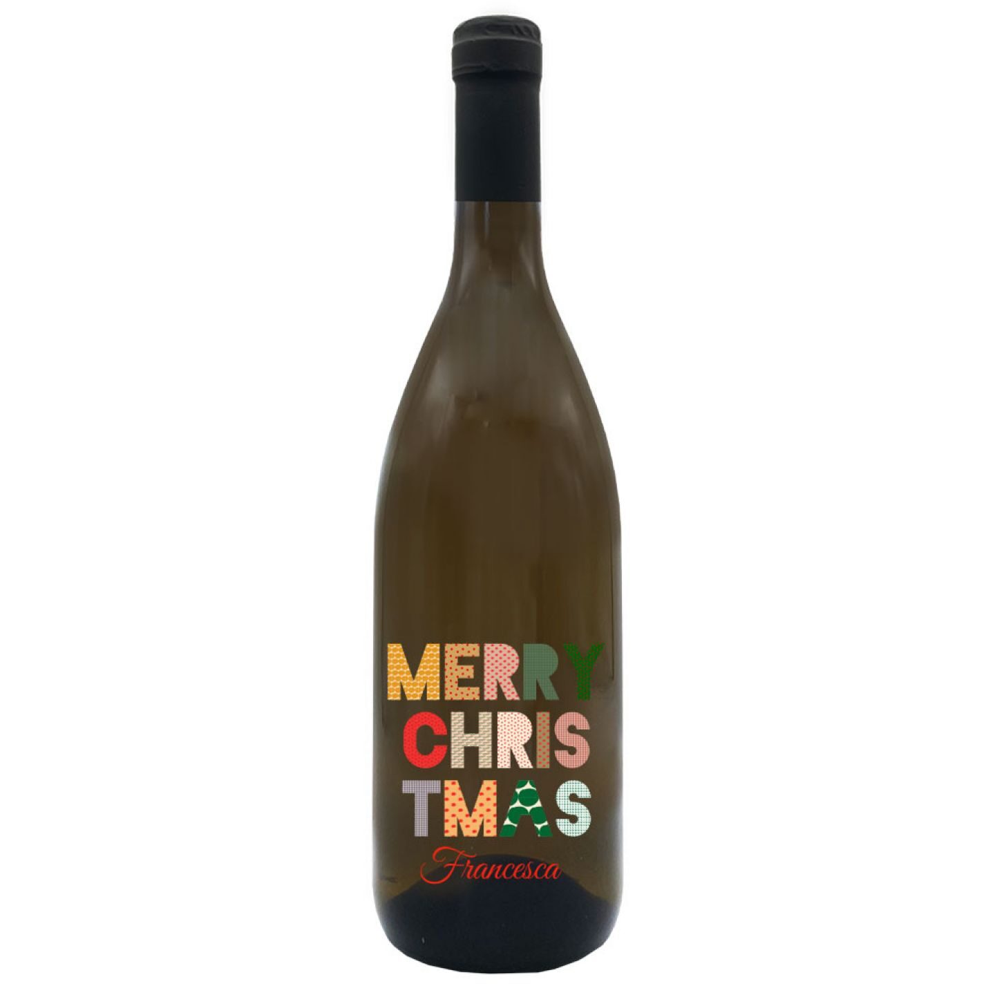 Vino bianco personalizzato - Bottiglia per auguri di Natale con cassetta in legno - 2