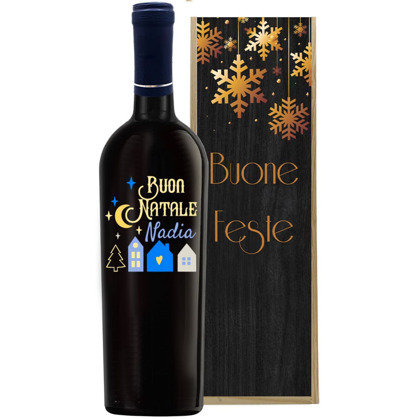 Primitivo di Puglia - Bottiglia personalizzata per Natale con cassa legno personalizzata - 2