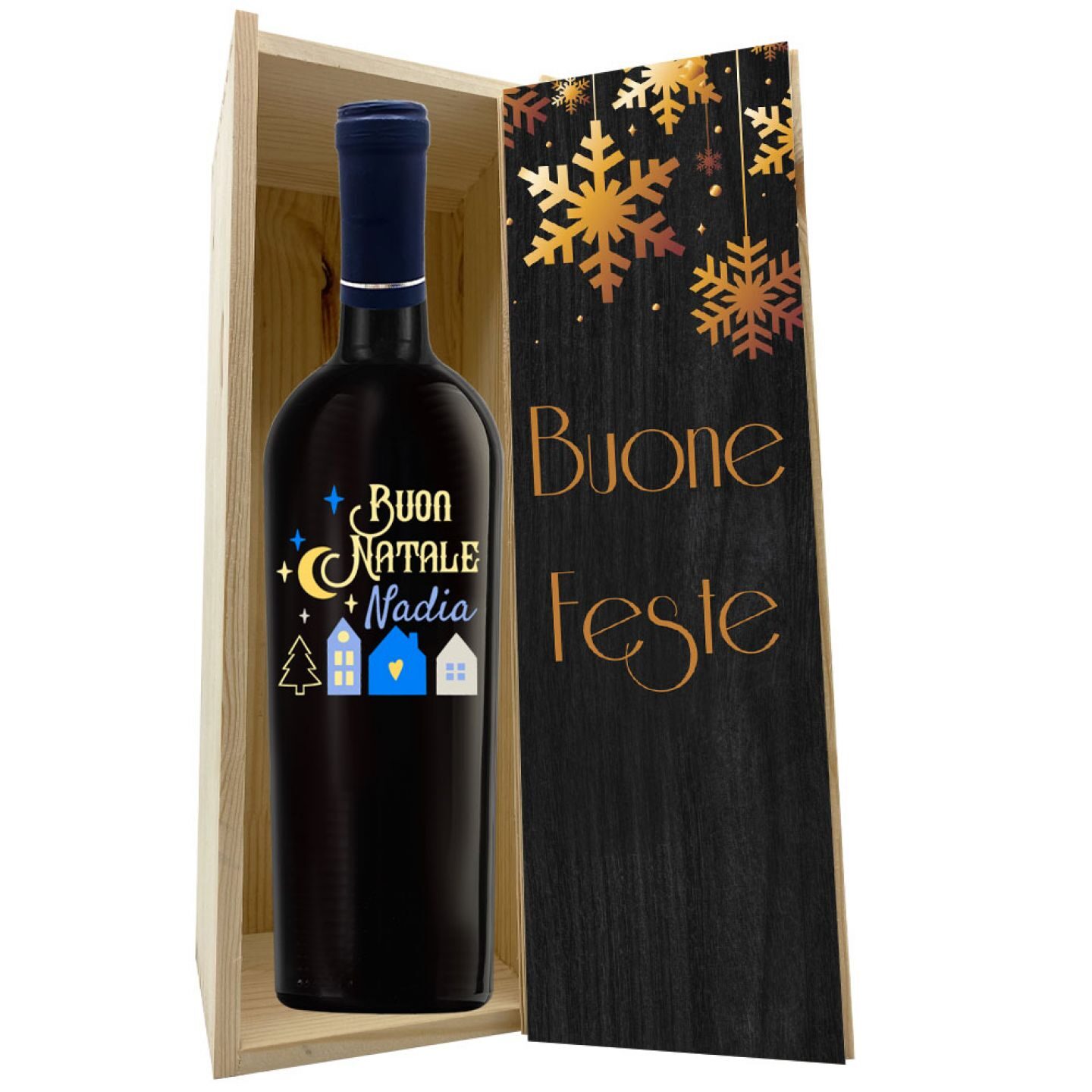 Primitivo di Puglia - Bottiglia personalizzata per Natale con cassa legno personalizzata - 3