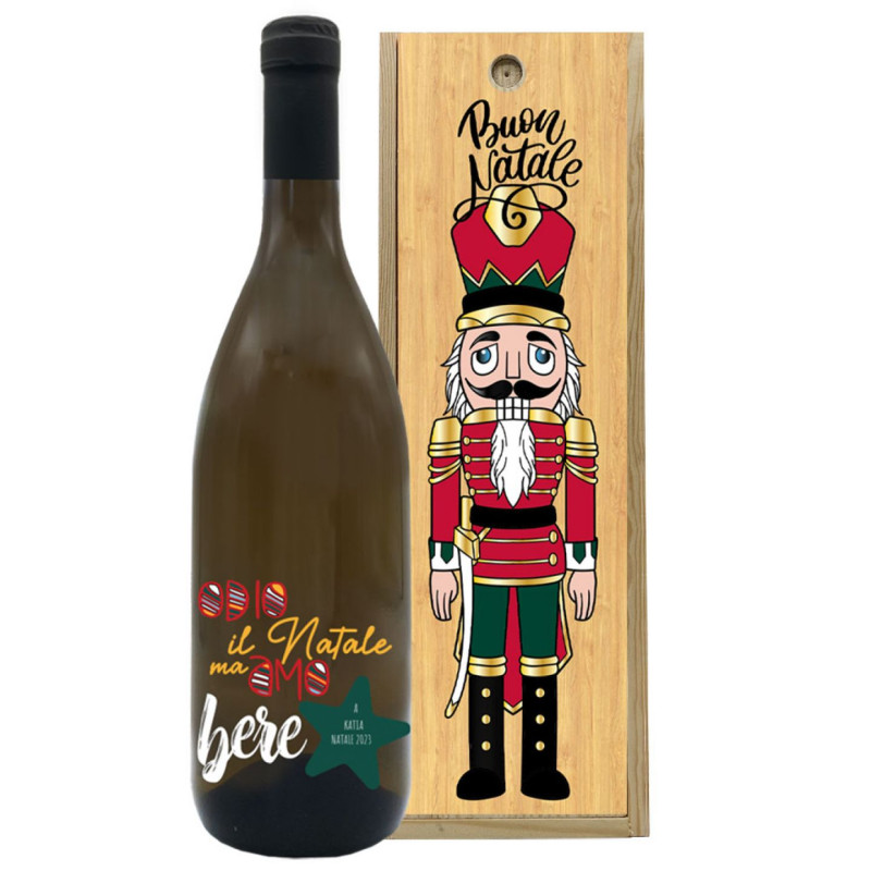 Vino bianco e cassetta personalizzata per Natale