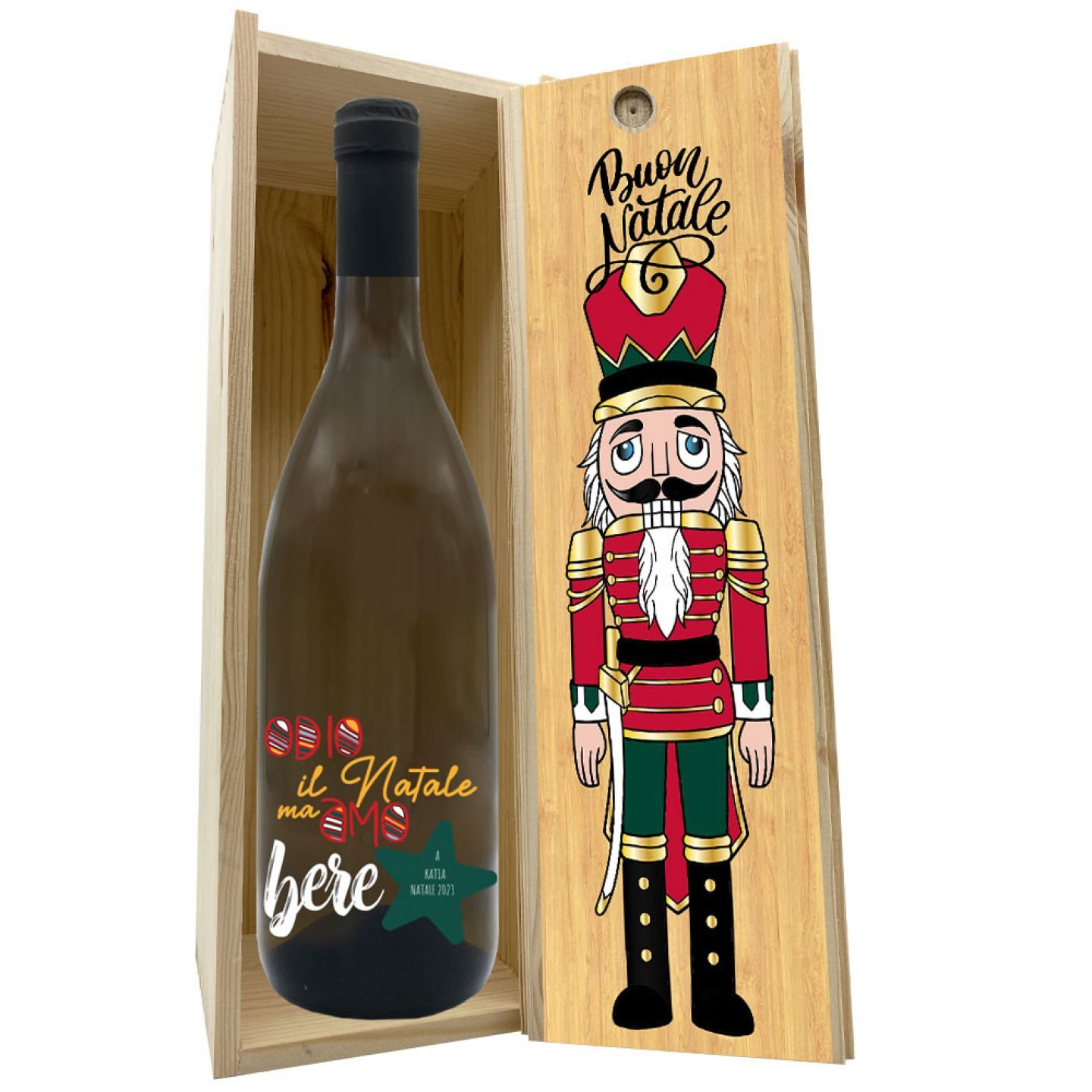 Vino bianco e cassetta personalizzata per Natale - 3