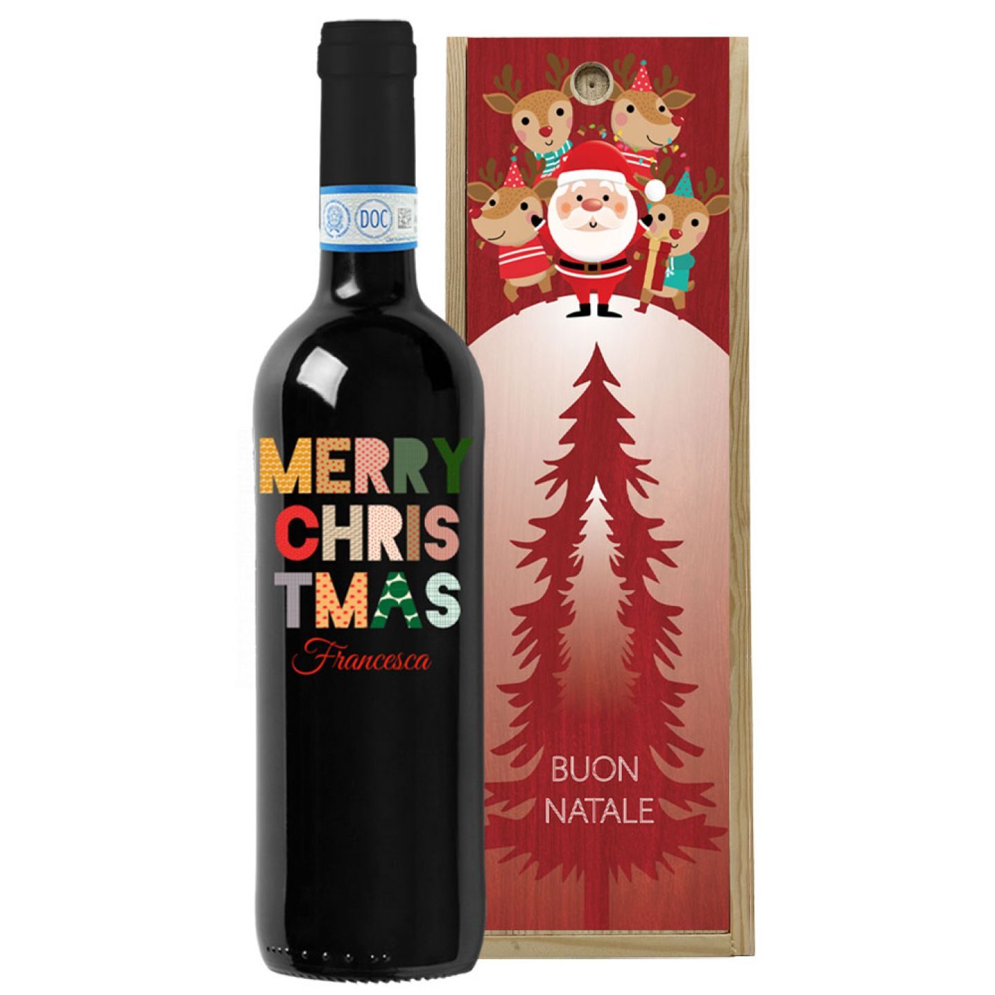 Rosso di Montalcino con cassetta personalizzata - Vino da regalare a Natale per auguri originali - 1