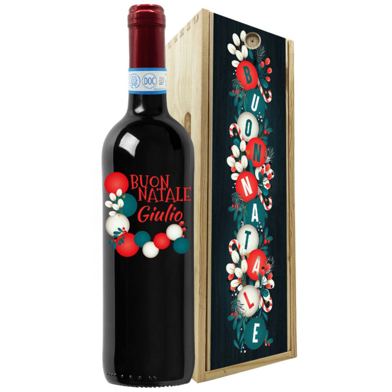 Montepulciano d'Abruzzo con cassetta personalizzata - Vino da regalare a Natale per auguri originali