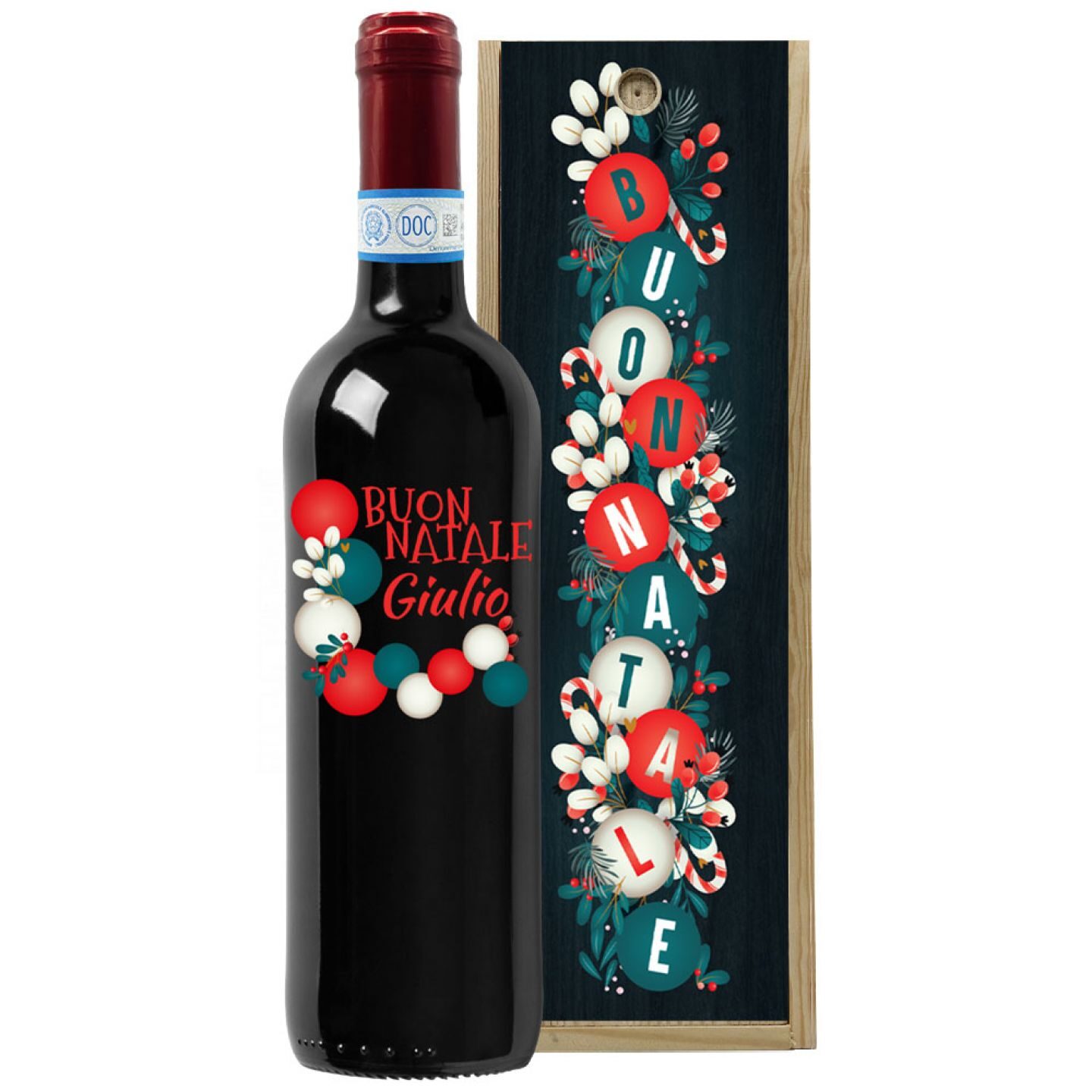 Montepulciano d'Abruzzo con cassetta personalizzata - Vino da regalare a Natale per auguri originali - 1