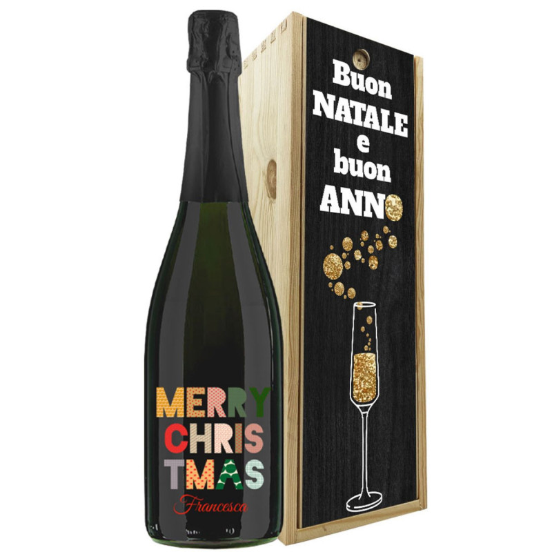 Prosecco Extra Dry MAGNUM - Bottiglia personalizzata con cassa legno per auguri di Natale