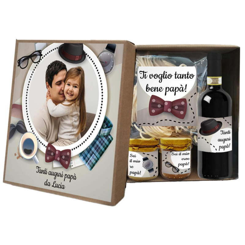 Dad Dinner Box - Chianti DOCG, Pasta, Cacio e Pepe e Crostino Toscano con scatola personalizzata per FESTA DEL PAPA'