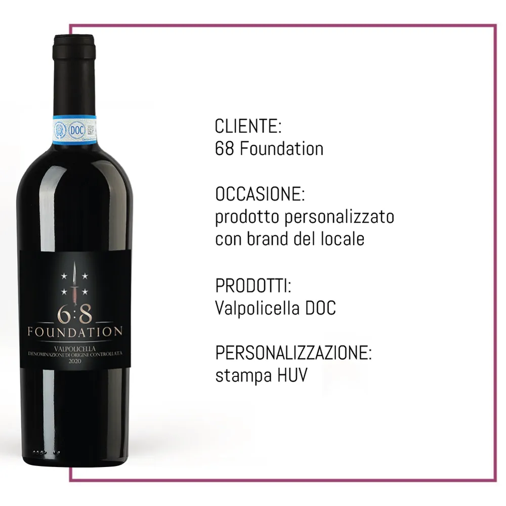 Bottiglia di vino 68 Foundation con etichetta personalizzata