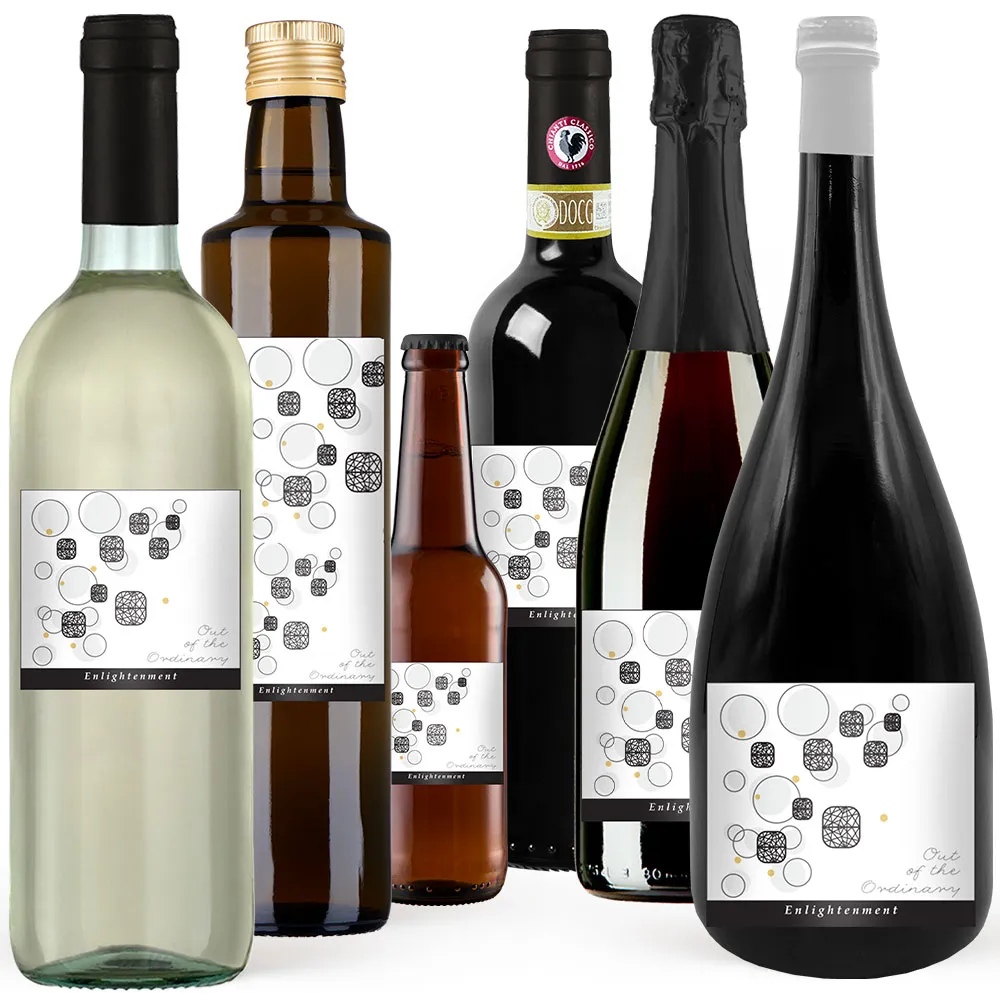 Bottiglie varie con etichetta personalizzata