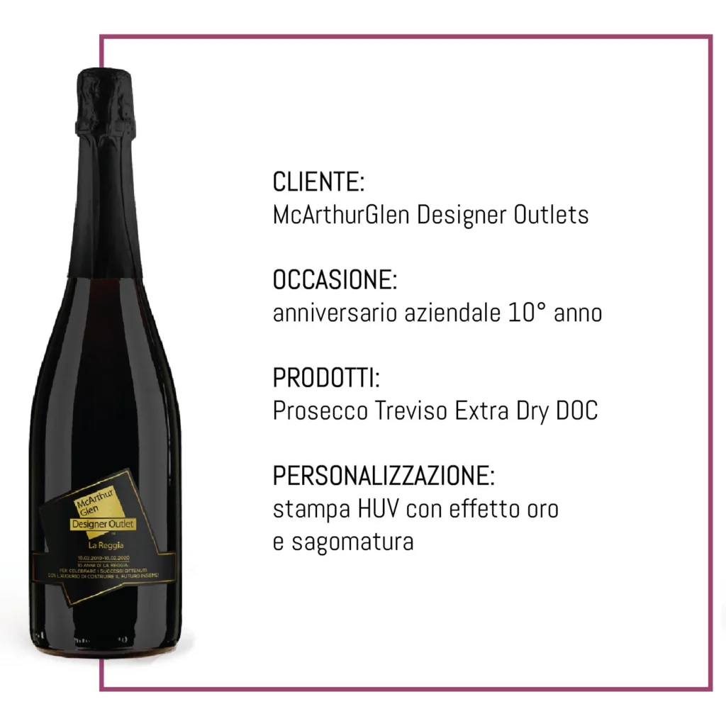 Bottiglia di prosecco McArthurGlen Designer Outlets con etichetta personalizzata